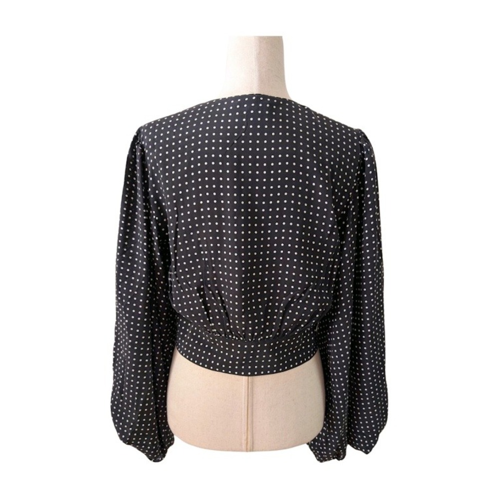 Equipment Femme Black White Polka Dot Silk Long Sleeve Plunging VNeck Crop Top M - Picture 6 of 10